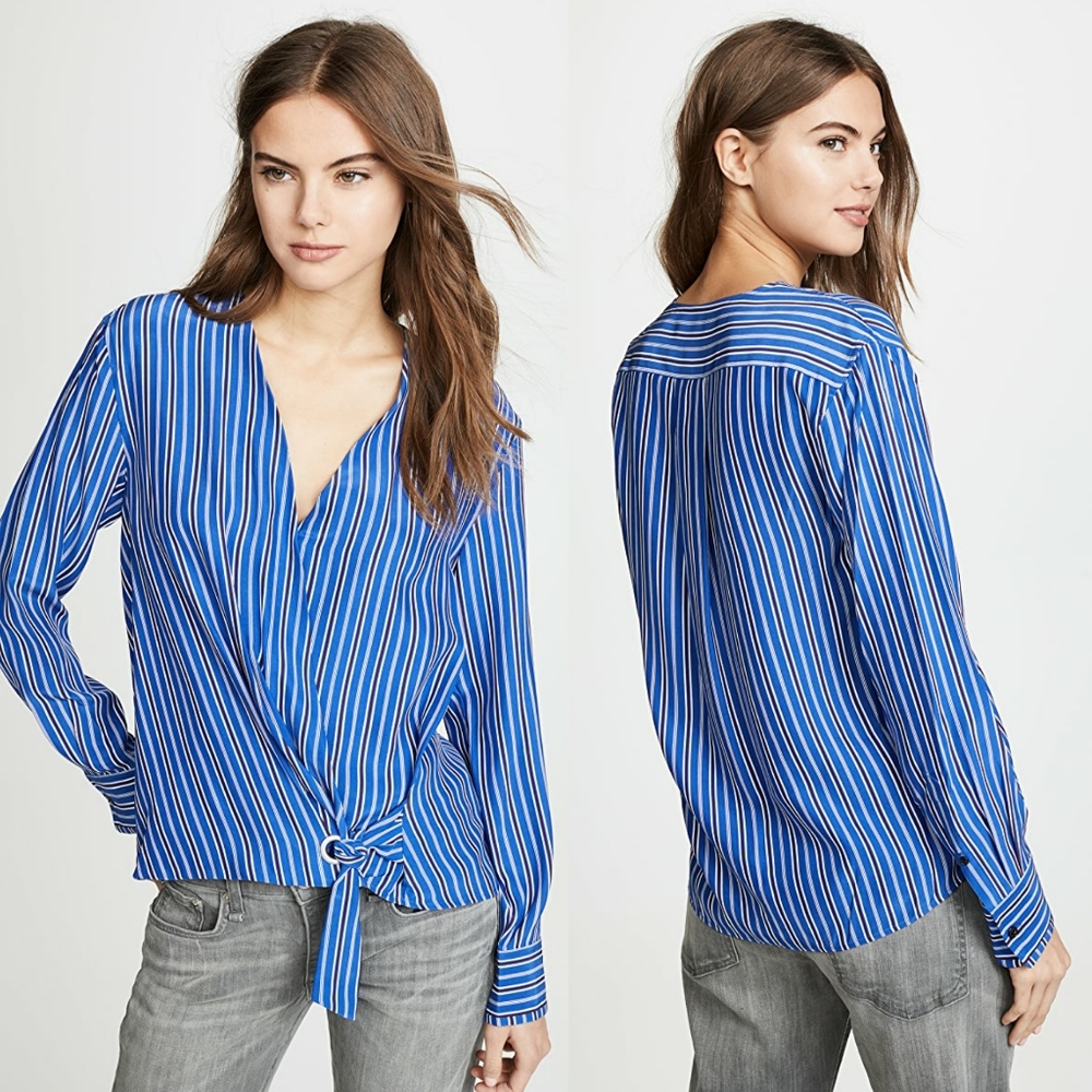 Rag & Bone Felix Silk Stripe Side-Tie Top Blousr